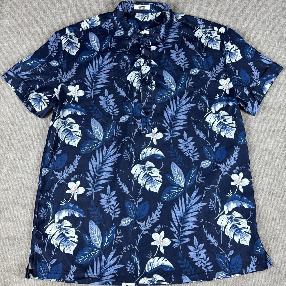COOFANDY Mens Hawaiian Shirt Size Small Blue Floral Short Sleeve Button - Picture 1 of 6